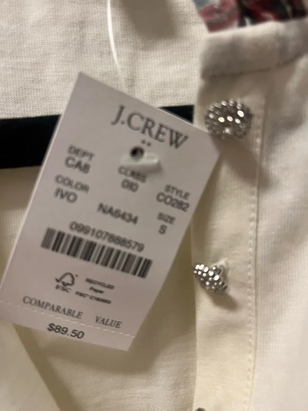 J. Crew Women’s Cream Long-Sleeve‎ Henley with Red Plaid Ruffle Trim Size Sm NWT